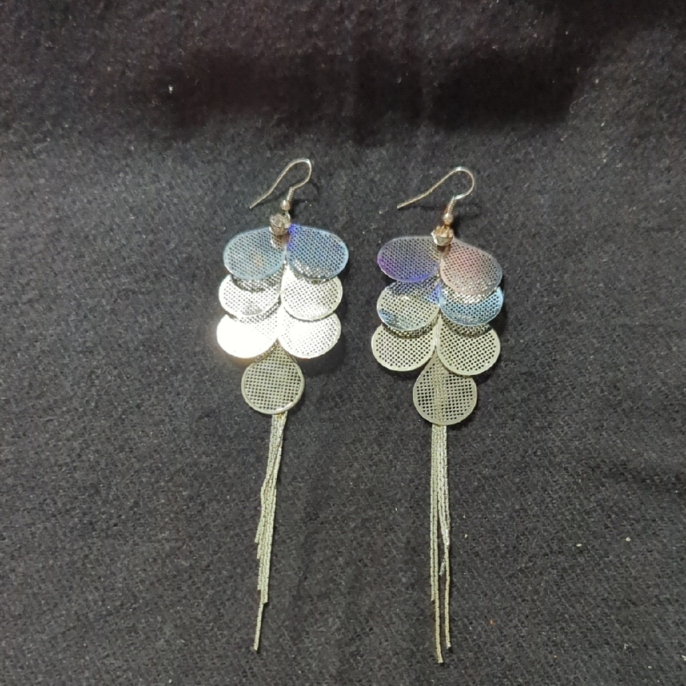 Silver Tone Clear Rhinestone Tassel Dangle Statement Earrings